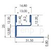 Blanke Aqua Glas 2042840210 glasprofiel 2100x25x12mm RVS verchroomd