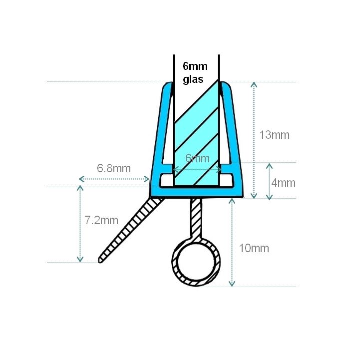 Exa-Lent Universal monsterstukje doucherubber type DS03 - 2cm lengte en geschikt voor glasdikte 6mm - 1 flapje 1 rondje