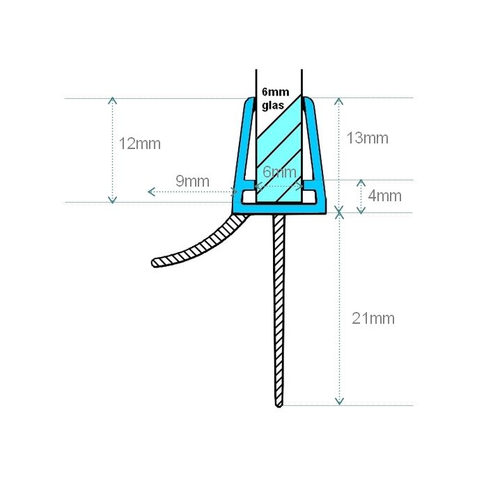 Exa-Lent Universal monsterstukje doucherubber type DS05 - 2cm lengte en geschikt voor glasdikte 6mm - 1 flap 1 flapje