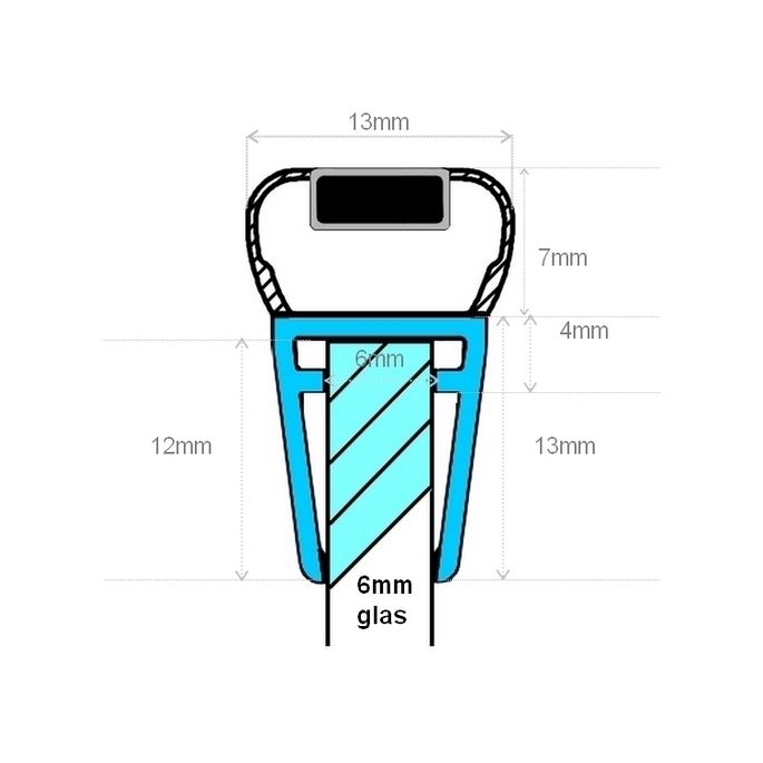 Exa-Lent Universal monsterstukje doucherubber type DS14 - 2cm lengte en geschikt voor glasdikte 6mm - magneet recht