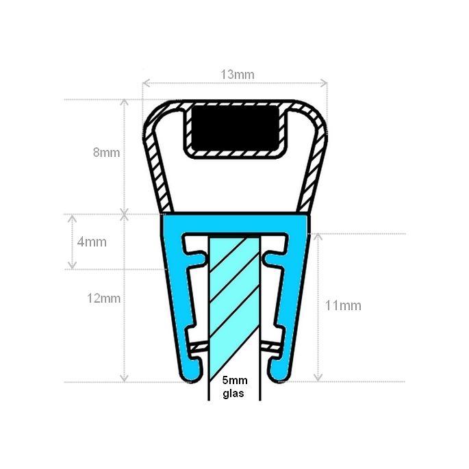 Exa-Lent Universal monsterstukje doucherubber type DS18 - 2cm lengte en geschikt voor glasdikte 5mm - magneet recht