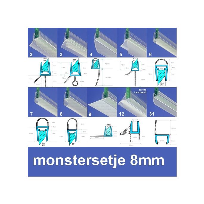 Exa-Lent Universal MON-8 Sample set - shower strips 8mm