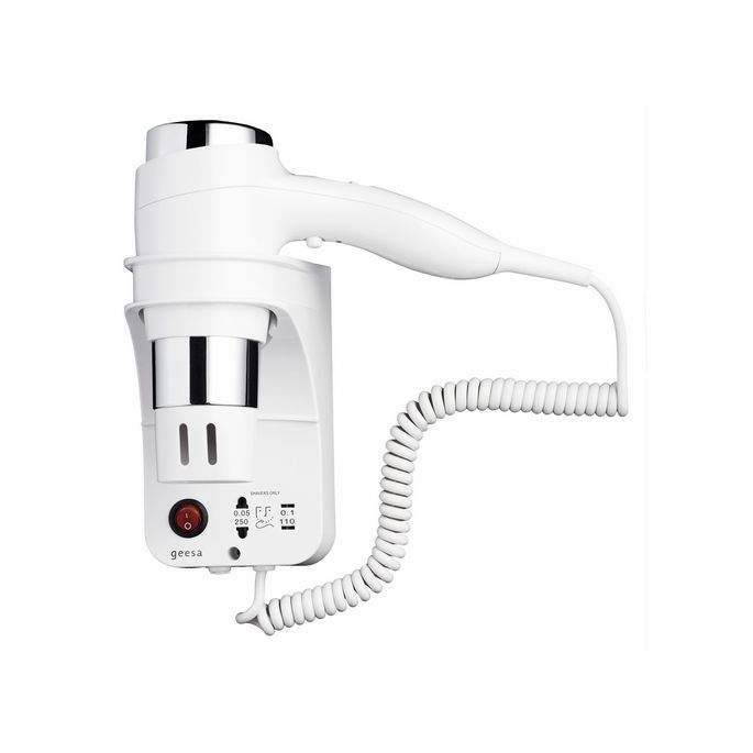 Geesa Hair Dryer 6476 haardroger 1600W met scheerstopcontact wit/ chroom