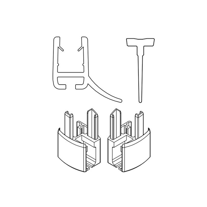 HSK Exklusiv E85059-4-04 2x horizontaal afdichtingsprofiel gebogen met inschuifrubber (200cm, hoogte 14,5mm) en eindkapjes wit