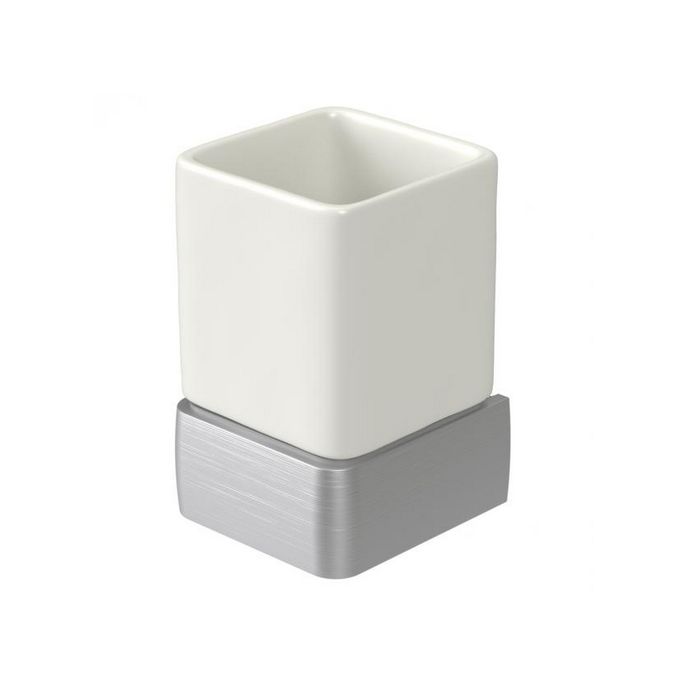 Haceka Aline 1208594 bekerhouder wit keramiek/ geborsteld aluminium