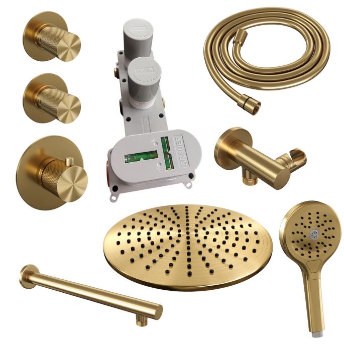 Brauer Carving 5-GG-104 thermostatische inbouw regendouche SET 08 goud geborsteld PVD