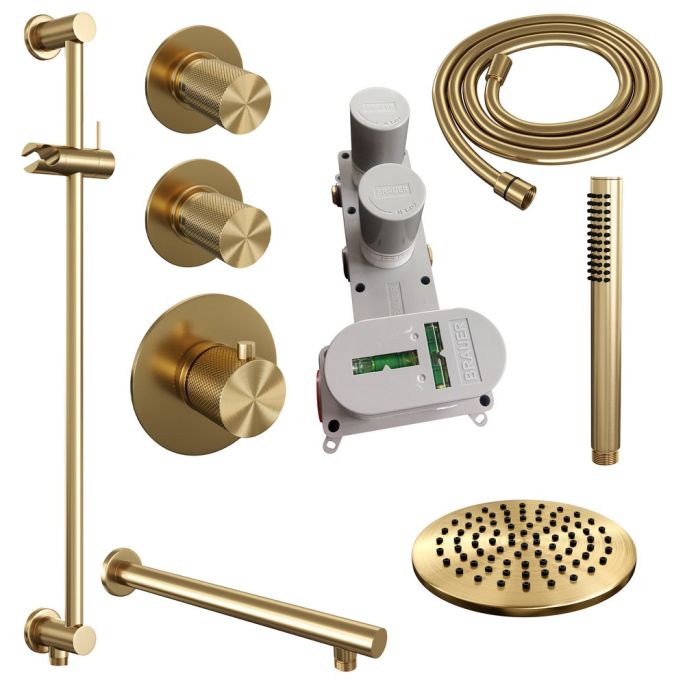 Brauer Carving 5-GG-109 thermostatische inbouw regendouche SET 13 goud geborsteld PVD