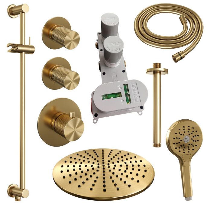 Brauer Carving 5-GG-120 thermostatische inbouw regendouche SET 24 goud geborsteld PVD