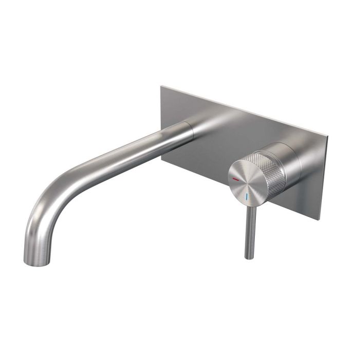 Brauer Carving 5-NG-004-B6 inbouw wastafelmengkraan met gebogen uitloop en afdekplaat model A1 RVS geborsteld PVD