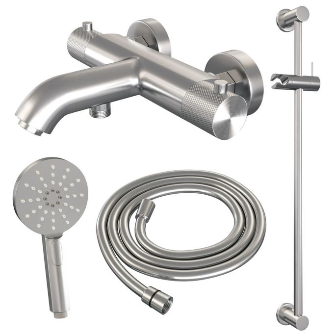 Brauer Carving 5-NG-085-2 opbouw baddouche thermostaatkraan SET 02 RVS geborsteld PVD