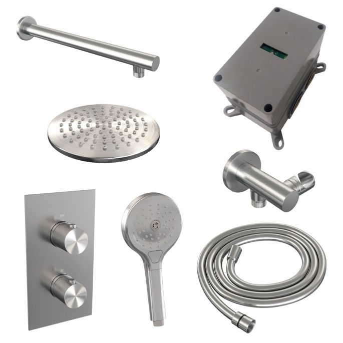 Brauer Carving 5-NG-127 thermostatische inbouw regendouche 3-weg omstelling SET 31 RVS geborsteld PVD