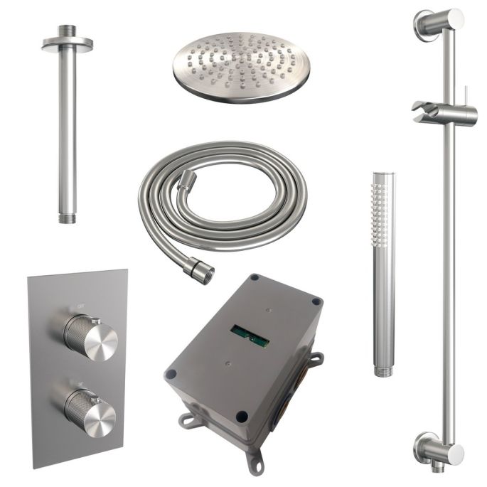 Brauer Carving 5-NG-137 thermostatische inbouw regendouche 3-weg omstelling SET 41 RVS geborsteld PVD
