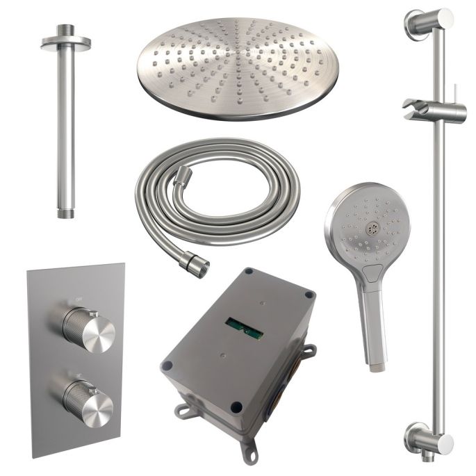 Brauer Carving 5-NG-144 thermostatische inbouw regendouche 3-weg omstelling SET 48 RVS geborsteld PVD