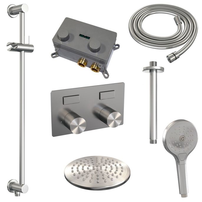 Brauer Carving 5-NG-206 thermostatische inbouw regendouche met drukknoppen SET 71 RVS geborsteld PVD