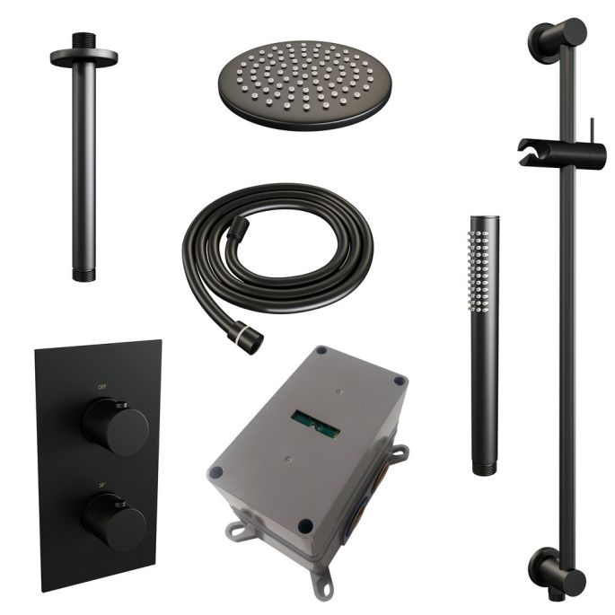 Brauer Carving 5-S-137 thermostatische inbouw regendouche 3-weg omstelling SET 41 mat zwart