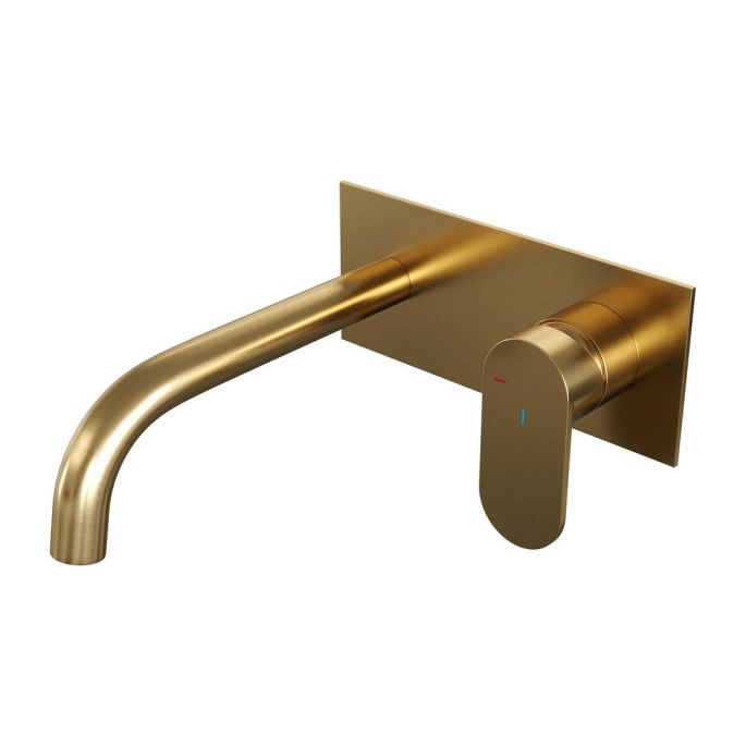 Brauer Edition 5-GG-004-B3 inbouw wastafelmengkraan met gebogen uitloop en afdekplaat model C1 goud geborsteld PVD