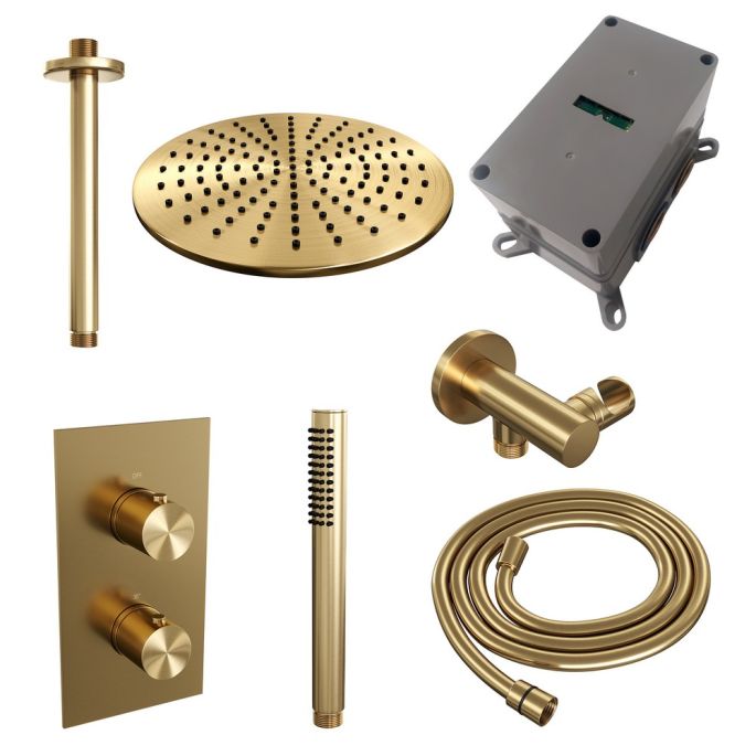Brauer Edition 5-GG-055 thermostatische inbouw regendouche 3-weg omstelling SET 30 goud geborsteld PVD