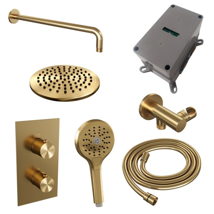 Brauer Edition 5-GG-056 thermostatische inbouw regendouche 3-weg omstelling SET 33 goud geborsteld PVD