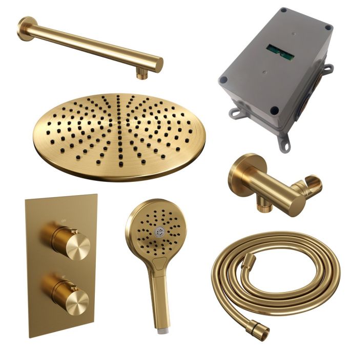 Brauer Edition 5-GG-059 thermostatische inbouw regendouche 3-weg omstelling SET 32 goud geborsteld PVD