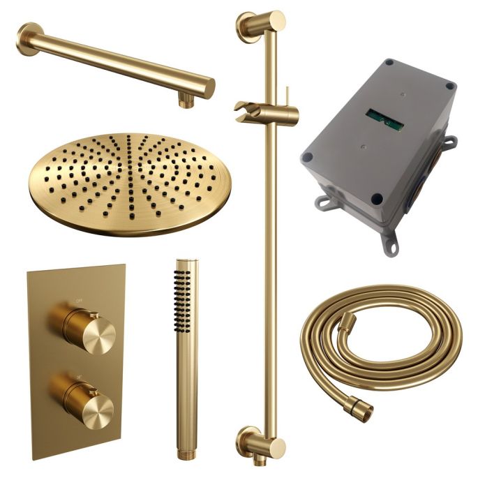 Brauer Edition 5-GG-065 thermostatische inbouw regendouche 3-weg omstelling SET 38 goud geborsteld PVD