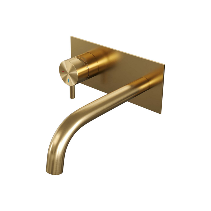 Brauer Edition 5-GG-083-B5 inbouw wastafelmengkraan met gebogen uitloop en afdekplaat model B2 goud geborsteld PVD
