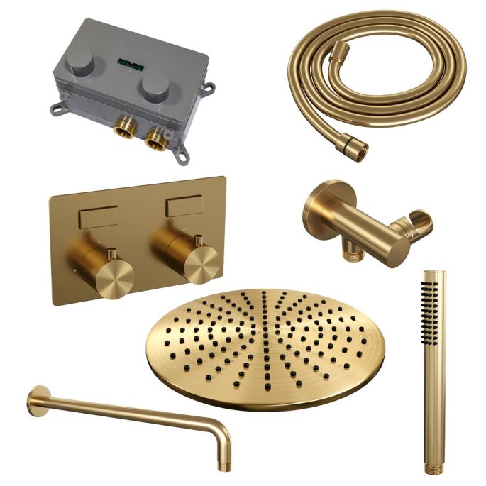 Brauer Edition 5-GG-163 thermostatische inbouw regendouche met drukknoppen SET 52 goud geborsteld PVD