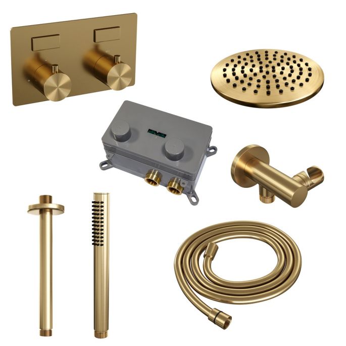 Brauer Edition 5-GG-164 thermostatische inbouw regendouche met drukknoppen SET 53 goud geborsteld PVD