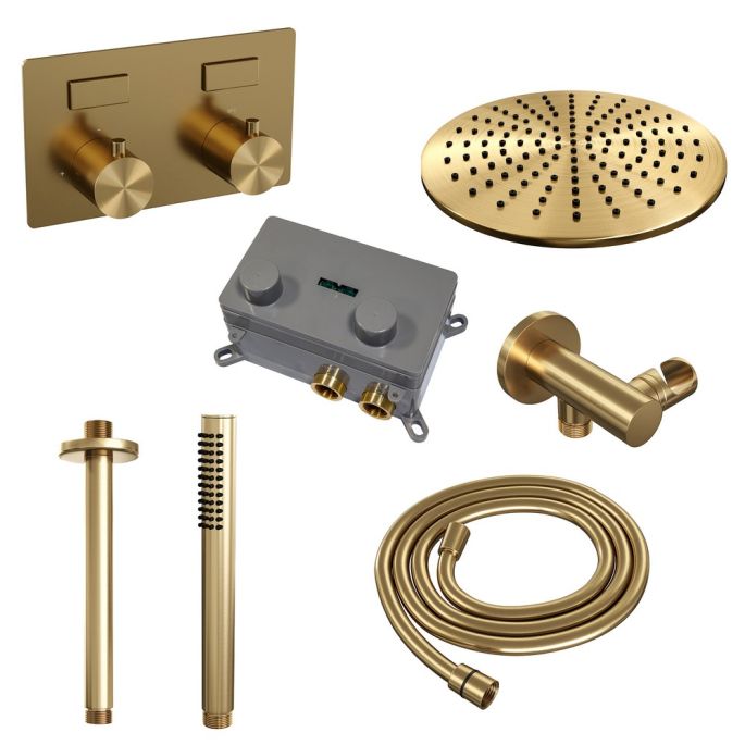 Brauer Edition 5-GG-165 thermostatische inbouw regendouche met drukknoppen SET 54 goud geborsteld PVD