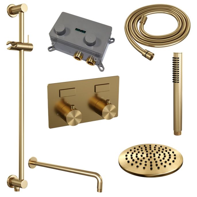 Brauer Edition 5-GG-174 thermostatische inbouw regendouche met drukknoppen SET 63 goud geborsteld PVD