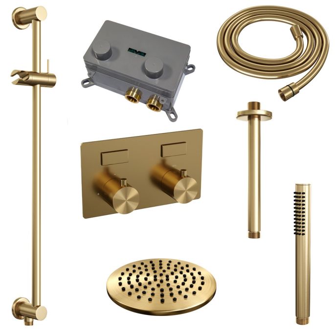 Brauer Edition 5-GG-176 thermostatische inbouw regendouche met drukknoppen SET 65 goud geborsteld PVD