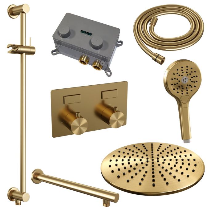 Brauer Edition 5-GG-179 thermostatische inbouw regendouche met drukknoppen SET 68 goud geborsteld PVD