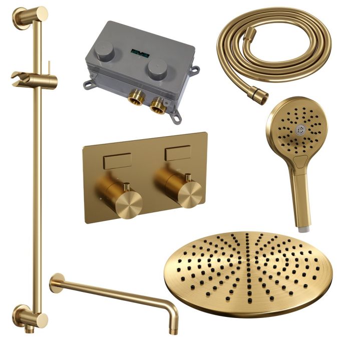Brauer Edition 5-GG-181 thermostatische inbouw regendouche met drukknoppen SET 70 goud geborsteld PVD