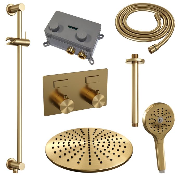 Brauer Edition 5-GG-183 thermostatische inbouw regendouche met drukknoppen SET 72 goud geborsteld PVD