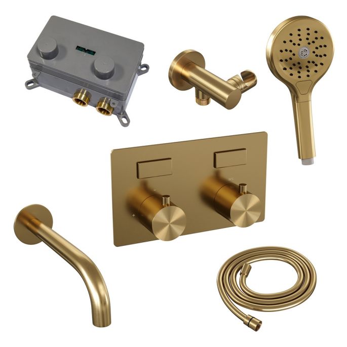 Brauer Edition 5-GG-211 thermostatische inbouw badkraan met drukknoppen SET 04 goud geborsteld PVD