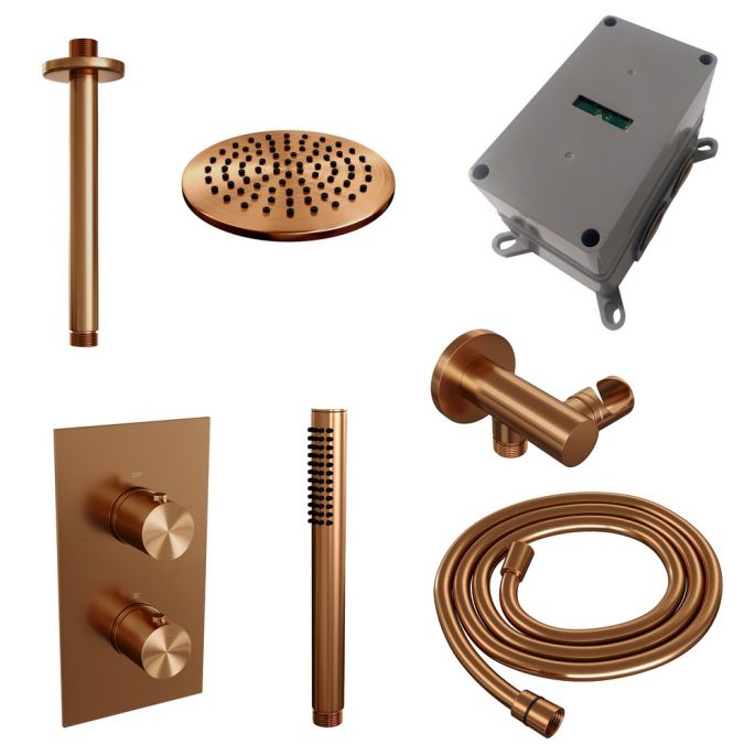 Brauer Edition 5-GK-054 thermostatische inbouw regendouche 3-weg omstelling SET 29 koper geborsteld PVD