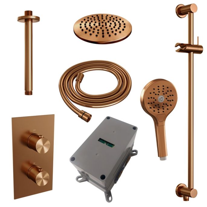 Brauer Edition 5-GK-072 thermostatische inbouw regendouche 3-weg omstelling SET 47 koper geborsteld PVD
