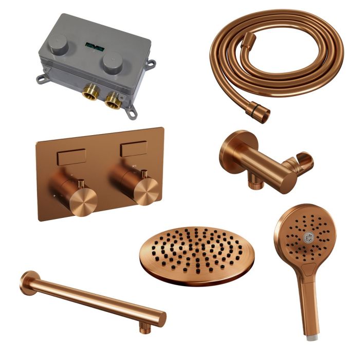 Brauer Edition 5-GK-166 thermostatische inbouw regendouche met drukknoppen SET 55 koper geborsteld PVD