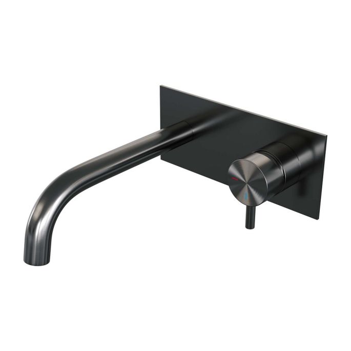Brauer Edition 5-GM-004-B5 inbouw wastafelmengkraan met gebogen uitloop en afdekplaat model B1 gunmetal geborsteld PVD