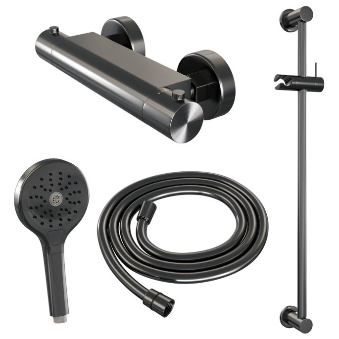 Brauer Edition 5-GM-044-2 opbouw douche thermostaatkraan SET 02 gunmetal geborsteld PVD