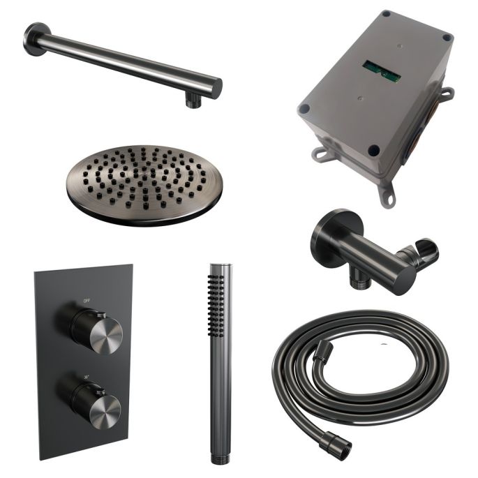 Brauer Edition 5-GM-052 thermostatische inbouw regendouche 3-weg omstelling SET 25 gunmetal geborsteld PVD