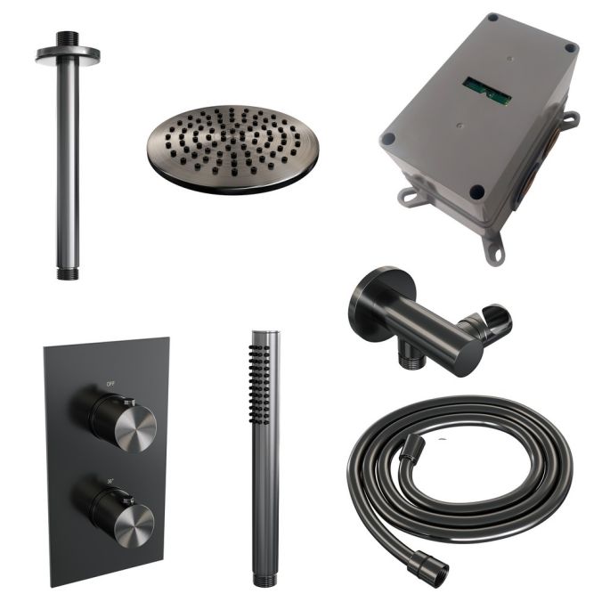 Brauer Edition 5-GM-054 thermostatische inbouw regendouche 3-weg omstelling SET 29 gunmetal geborsteld PVD