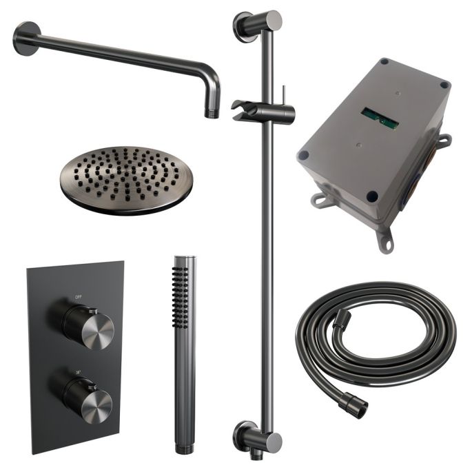Brauer Edition 5-GM-062 thermostatische inbouw regendouche 3-weg omstelling SET 39 gunmetal geborsteld PVD