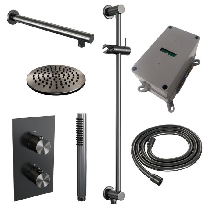 Brauer Edition 5-GM-064 thermostatische inbouw regendouche 3-weg omstelling SET 37 gunmetal geborsteld PVD