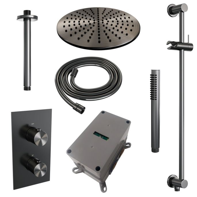 Brauer Edition 5-GM-067 thermostatische inbouw regendouche 3-weg omstelling SET 42 gunmetal geborsteld PVD