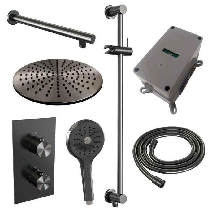 Brauer Edition 5-GM-071 thermostatische inbouw regendouche 3-weg omstelling SET 44 gunmetal geborsteld PVD