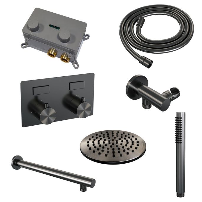 Brauer Edition 5-GM-160 thermostatische inbouw regendouche met drukknoppen SET 49 gunmetal geborsteld PVD