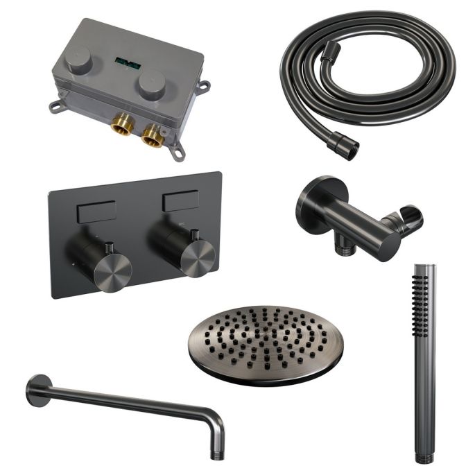 Brauer Edition 5-GM-162 thermostatische inbouw regendouche met drukknoppen SET 51 gunmetal geborsteld PVD
