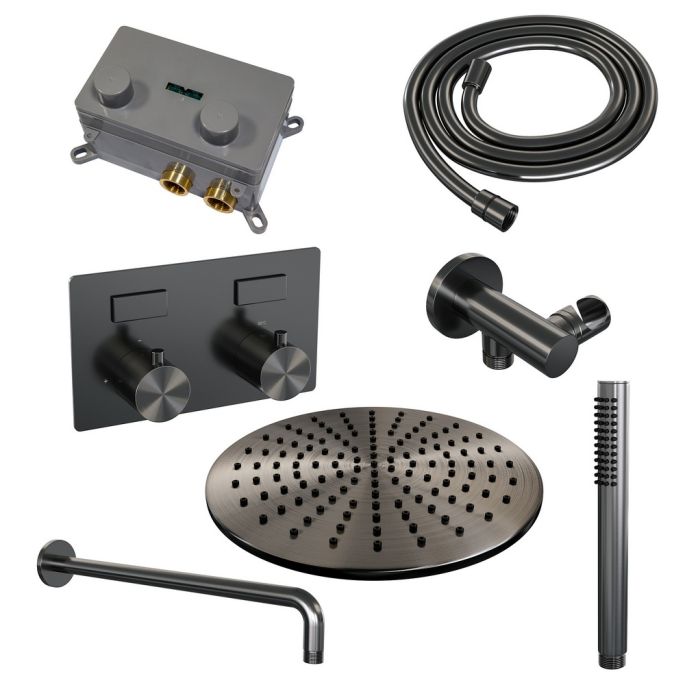 Brauer Edition 5-GM-163 thermostatische inbouw regendouche met drukknoppen SET 52 gunmetal geborsteld PVD