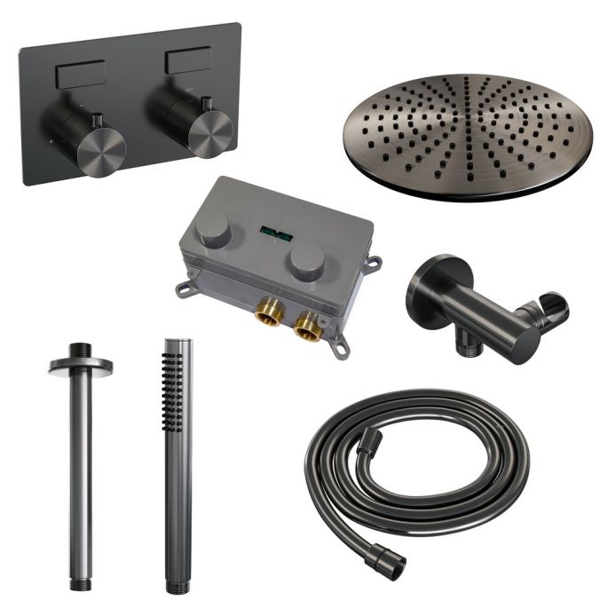 Brauer Edition 5-GM-165 thermostatische inbouw regendouche met drukknoppen SET 54 gunmetal geborsteld PVD