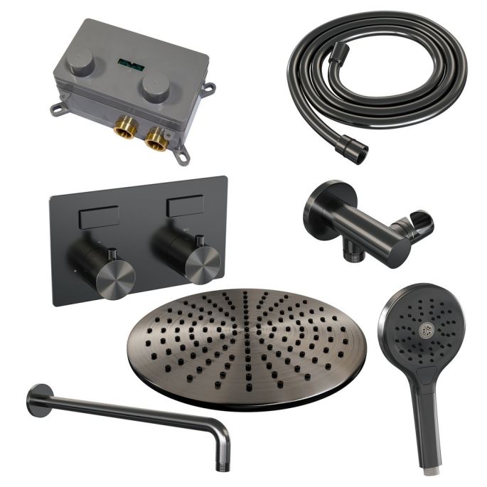 Brauer Edition 5-GM-169 thermostatische inbouw regendouche met drukknoppen SET 58 gunmetal geborsteld PVD